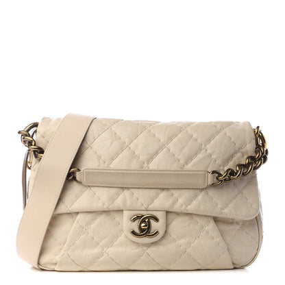 Chanel Crumpled Grained Calfskin Coco Pleats Messenger Flap Ivory 1 of 9