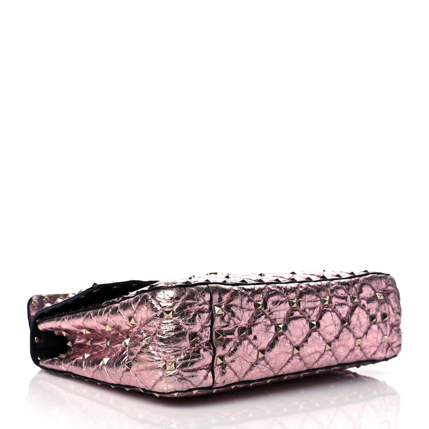 Valentino Garavani Metallic Wrinkled Lambskin Medium Rockstud Spike Shoulder Bag Lipstick 4 of 9