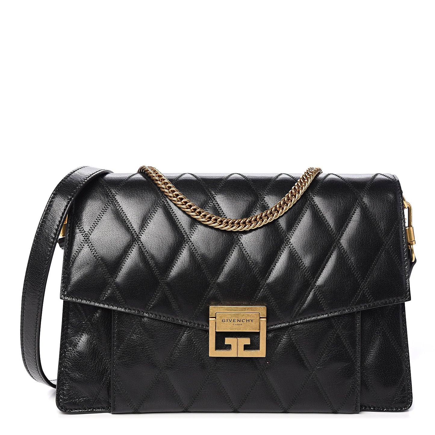 Goatskin Quilted Medium GV3 Shoulder Bag Black