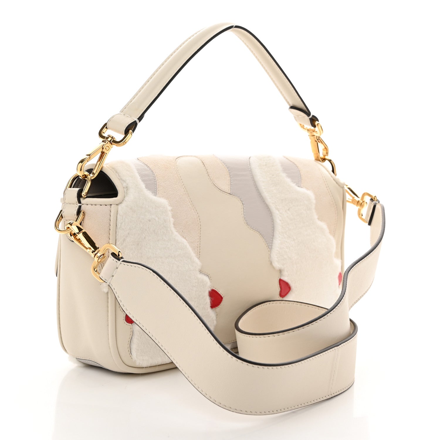 Fendi Mink Fur Nappa Faces Baguette Multicolor Bianco Carta 3 of 10