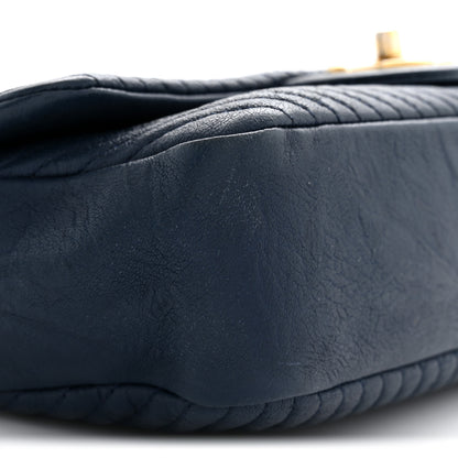 Chanel Calfskin Surpique Chevron Medium Flap Navy 9 of 11