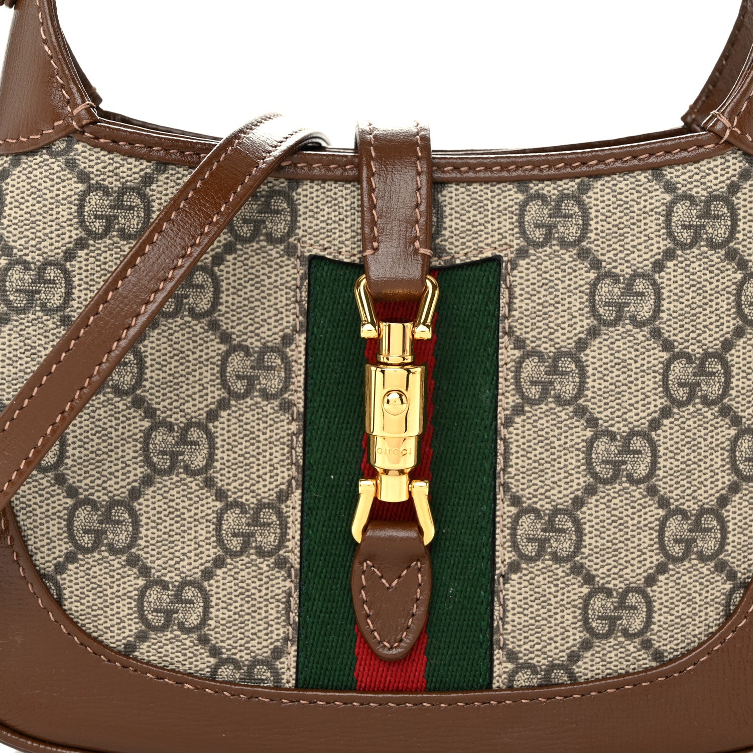 Gucci GG Supreme Monogram Azalea Calfskin Web Mini Jackie 1961 Hobo Beige Ebony Brown Sugar 8 of 10