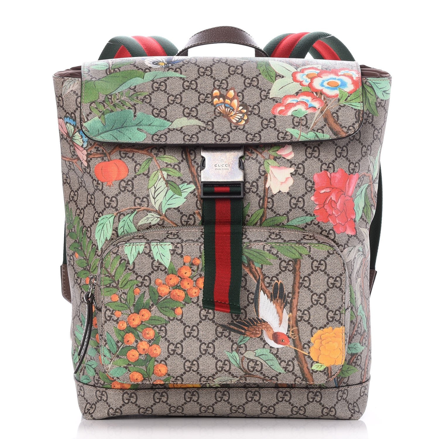 Gucci GG Supreme Monogram Tian Web Single Buckle Backpack Beige Multicolor New Acero 1 of 7