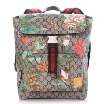 Gucci GG Supreme Monogram Tian Web Single Buckle Backpack Beige Multicolor New Acero 1 of 7