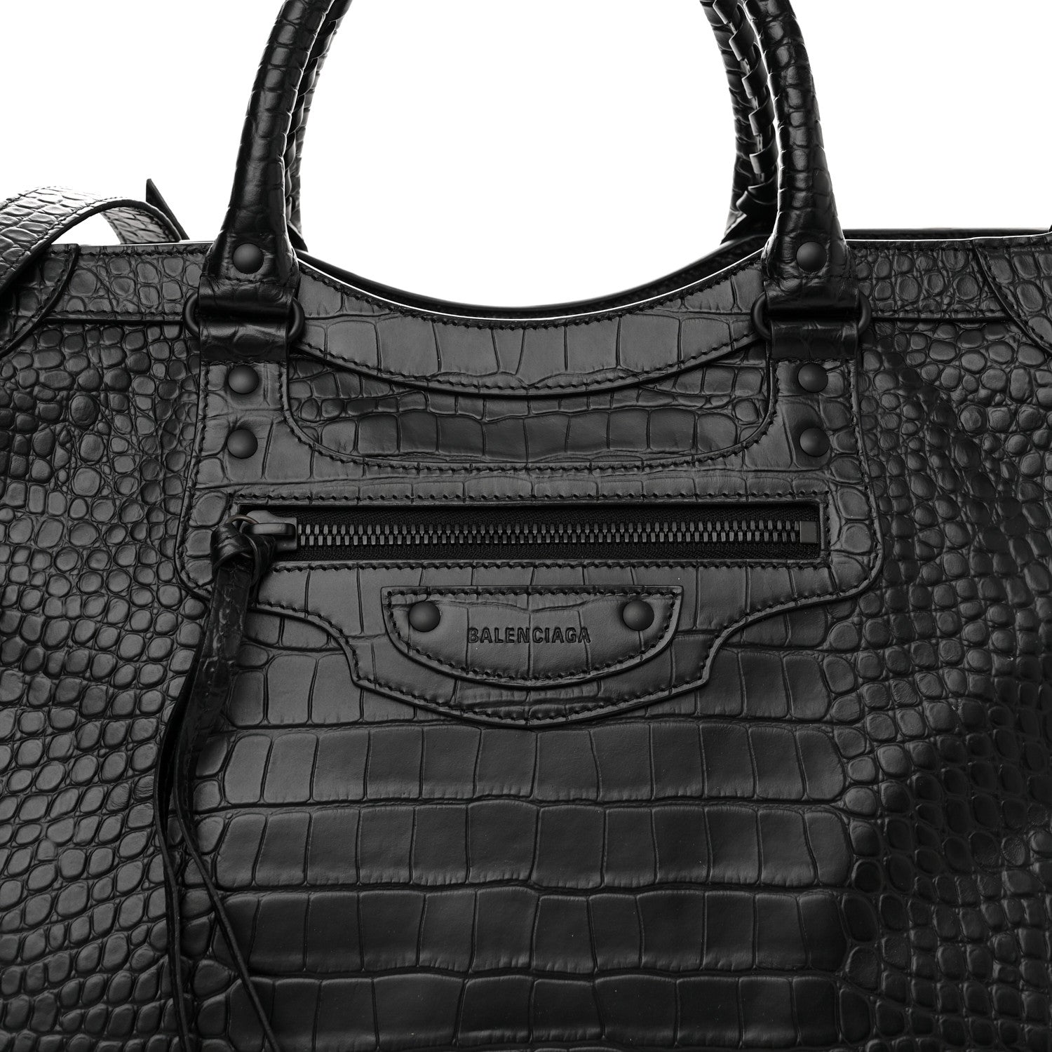 Balenciaga Semi Matte Calfskin Crocodile Embossed Neo Classic Black Hardware Large City Black 8 of 11