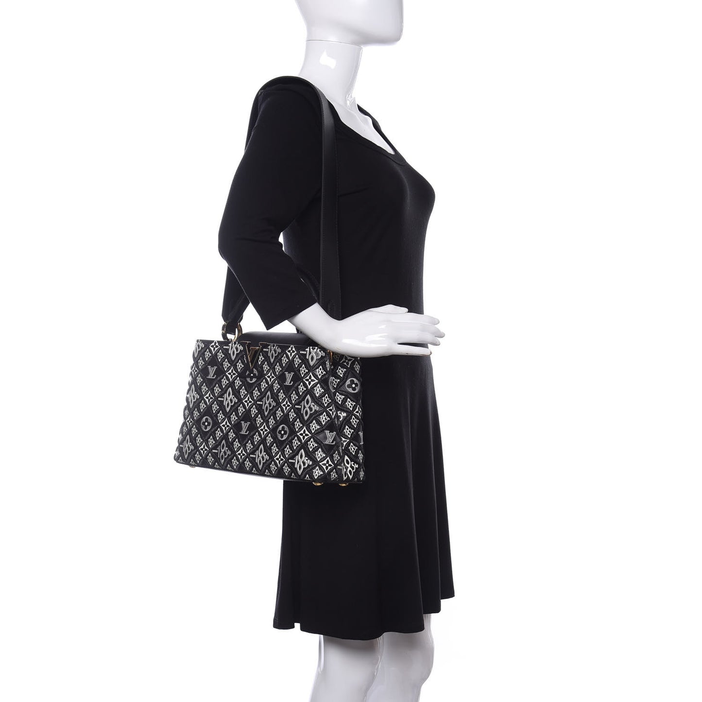 Calfskin Since 1854 Embroidered Capucines PM Black