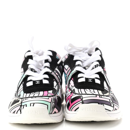 Chanel Suede Calfskin Nylon Geometric Print CC Sneakers 39 White Multicolor 2 of 10