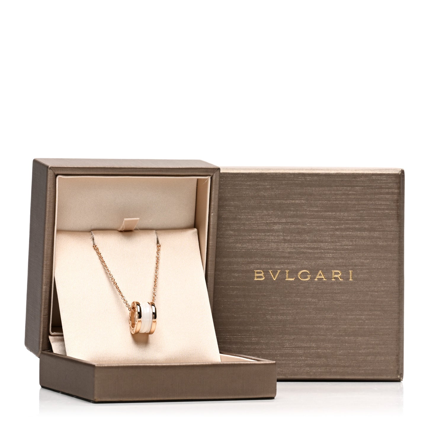 18K Rose Gold White Ceramic B.Zero1 Pendant Necklace