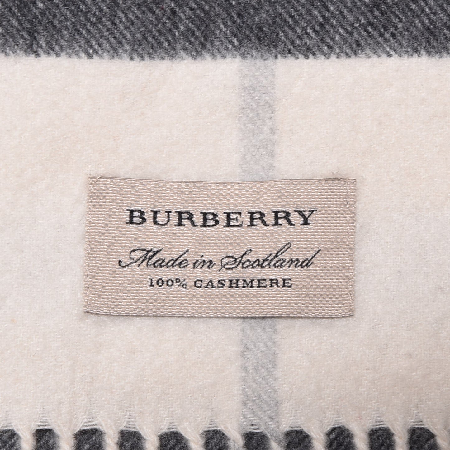 Cashmere Giant Check Fringe Scarf Natural White