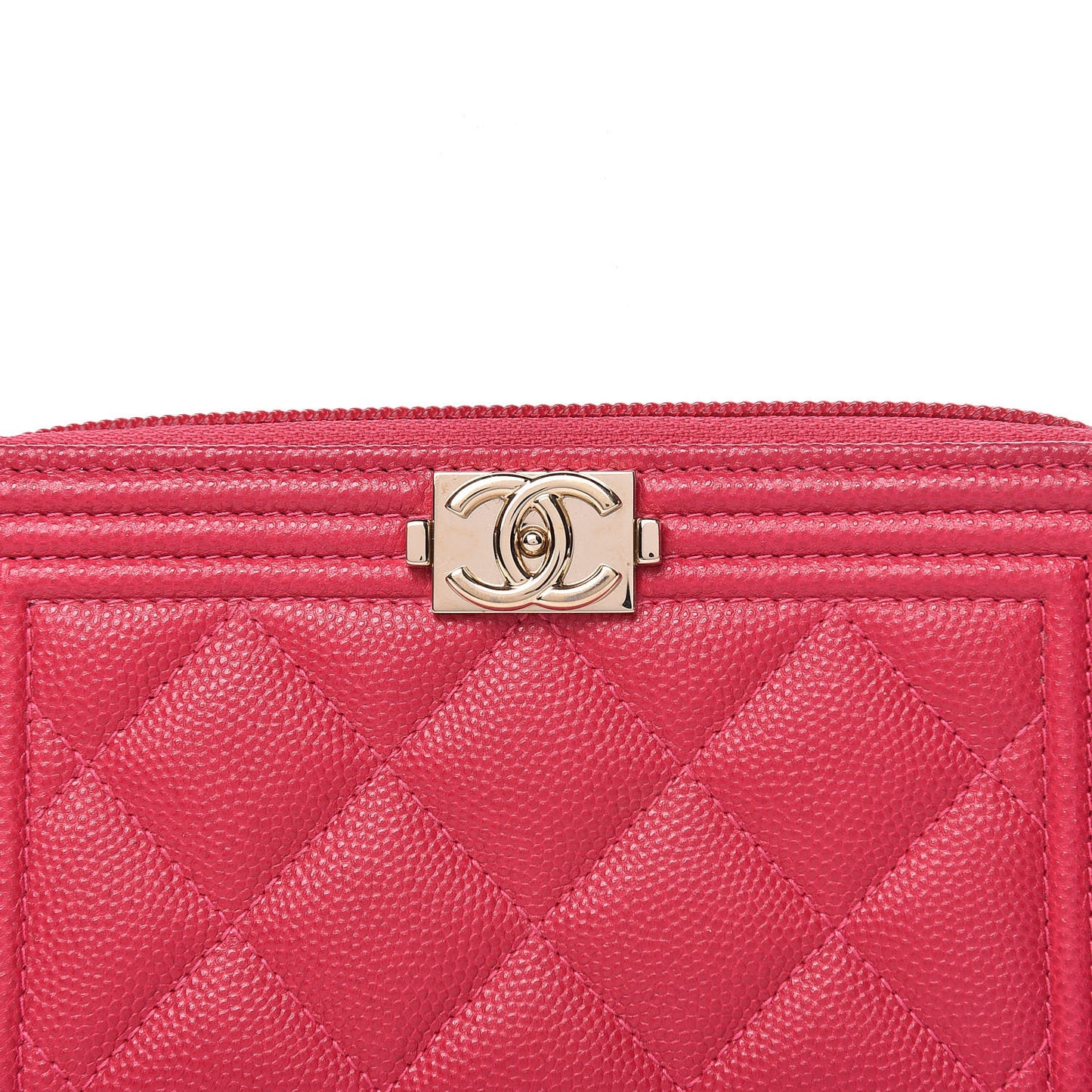 Caviar Quilted Small Boy Zip Around Wallet Fuchsia