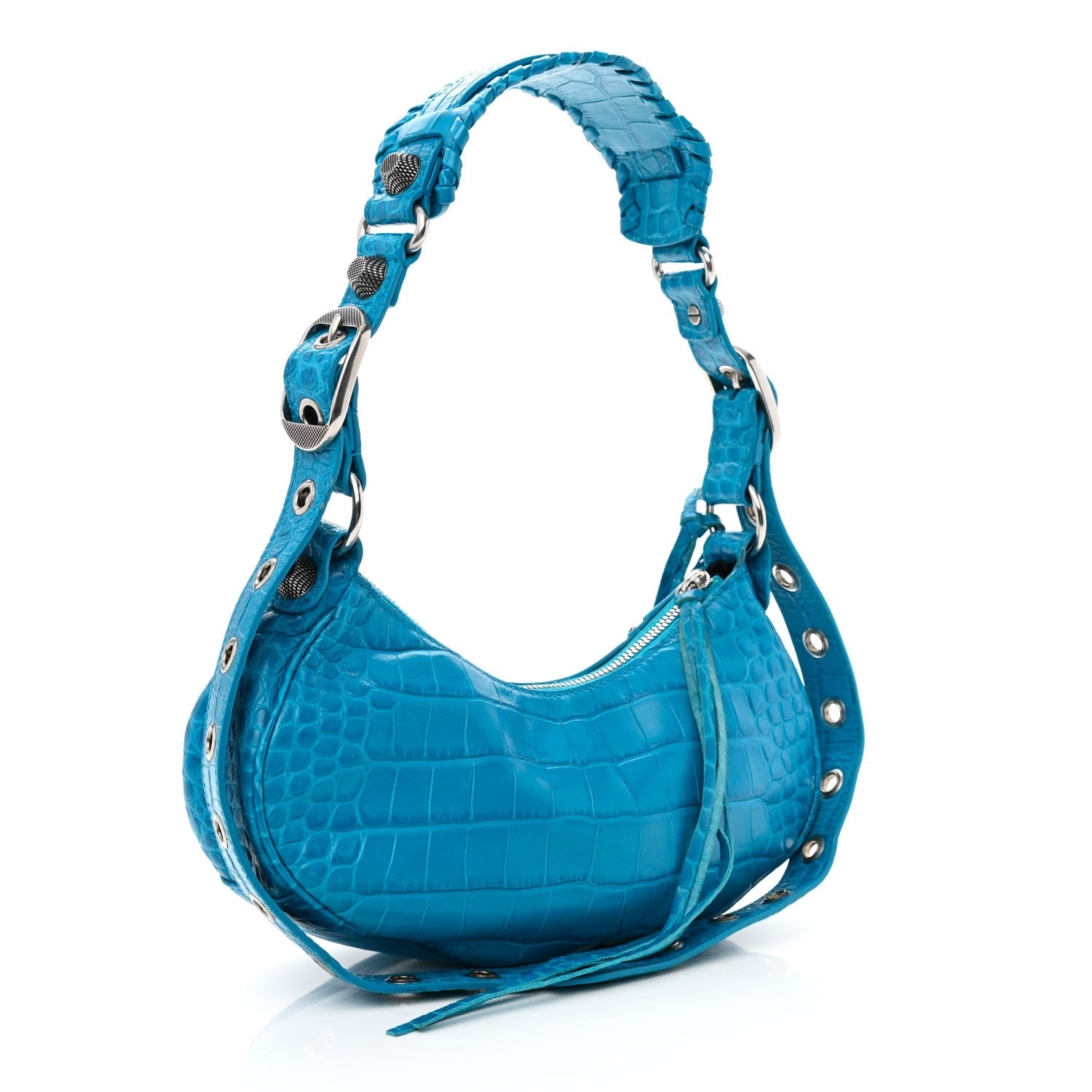 Balenciaga Extra Supple Calfskin Crocodile Embossed Le Cagole Shoulder Bag XS Turquoise 3 of 12