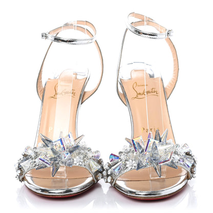 Christian Louboutin Satin Specchino Okydok 100 Ankle Strap Sandals 37.5 Silver 2 of 4