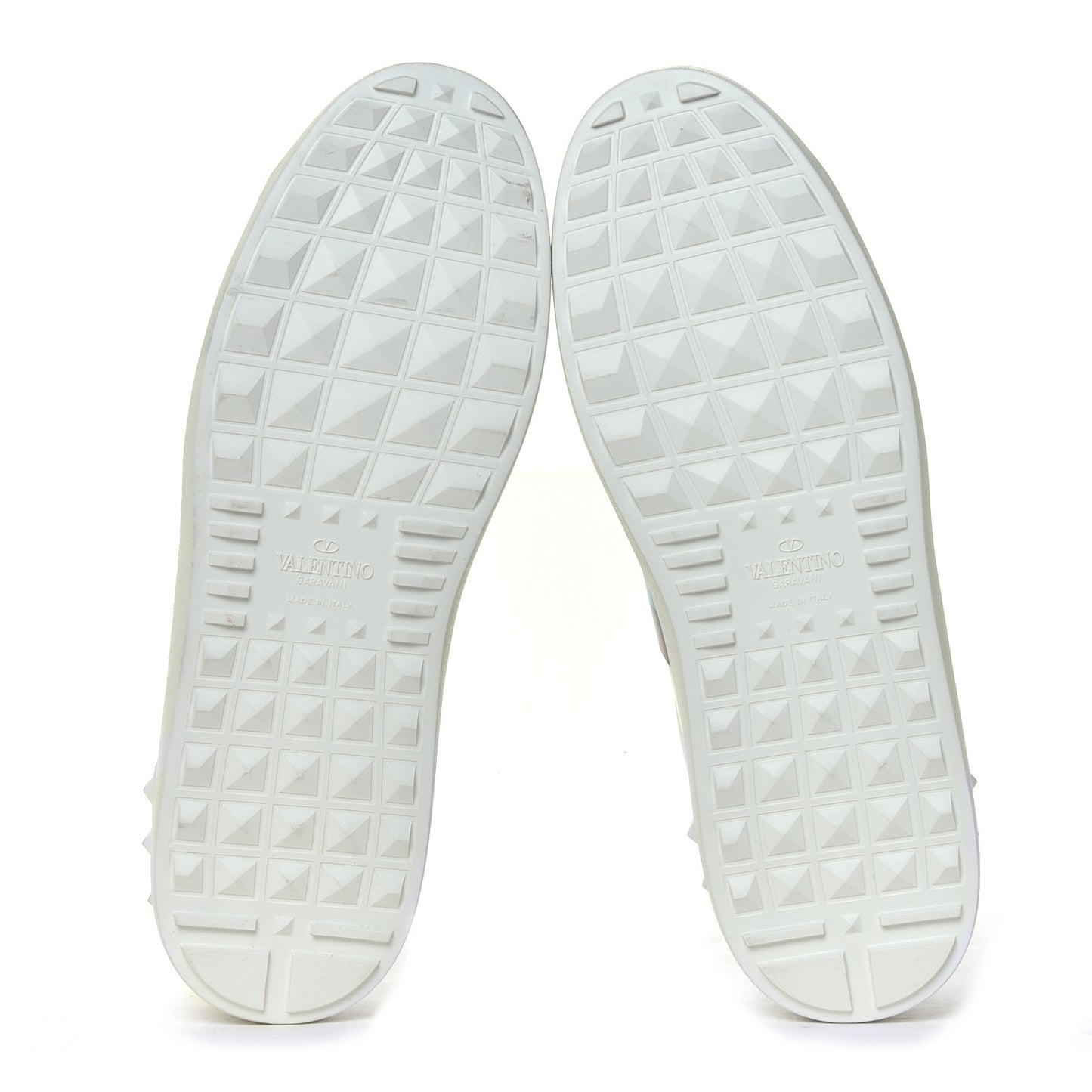 Calfskin Rainbow Printed Rockstud Open Sneakers 40 White Multicolor