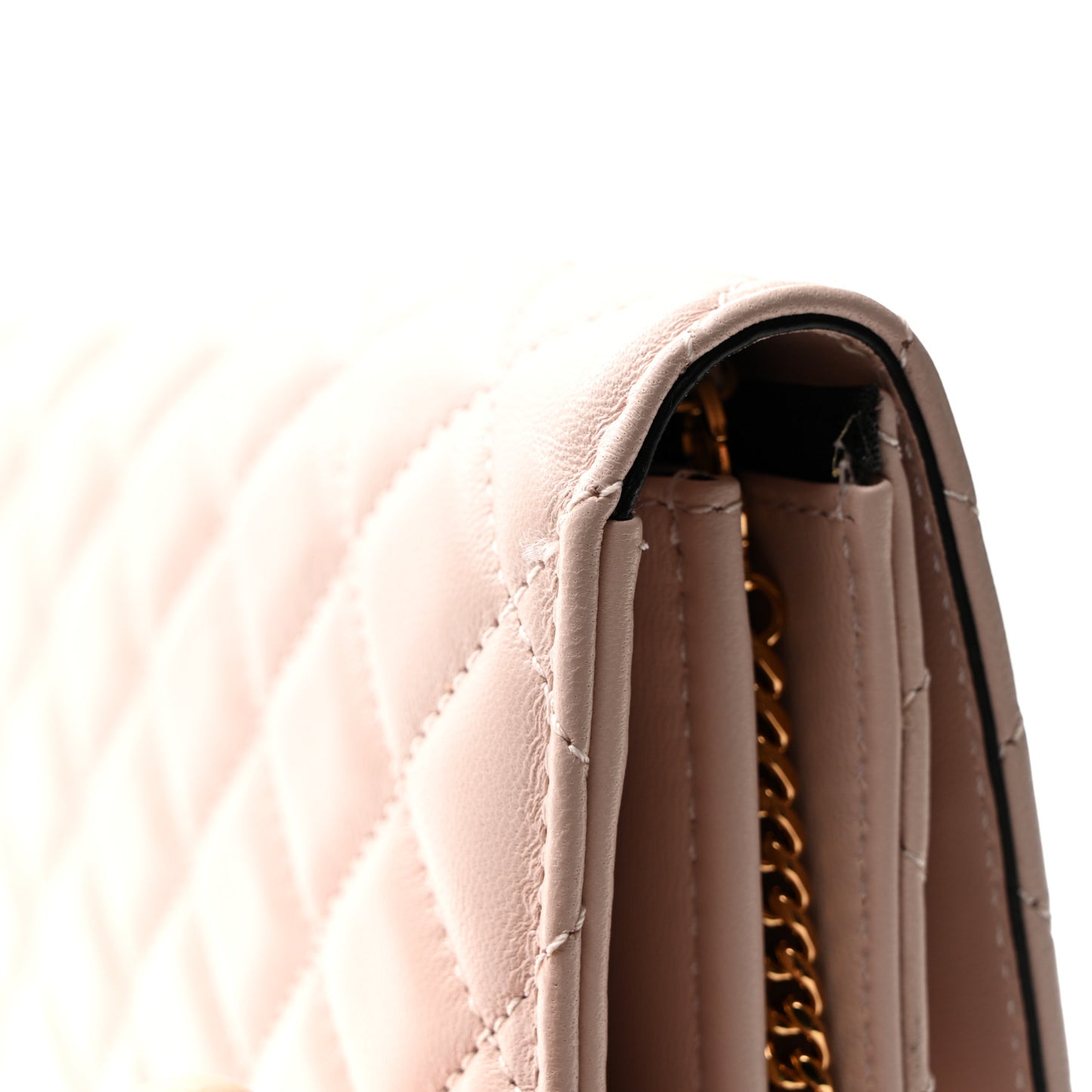 Lambskin Quilted Medusa Wallet on Chain Crossbody Light Pink