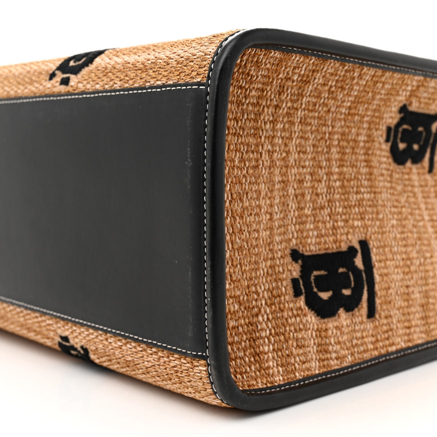 Raffia Calfskin Medium Freya Tote Natural Black
