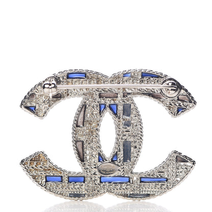 Chanel Crystal Pearl CC Tweed Brooch Silver Black 3 of 5