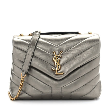 Saint Laurent Metallic Calfskin Y Quilted Monogram Small Loulou Chain Satchel Brown Metallic 1 of 11