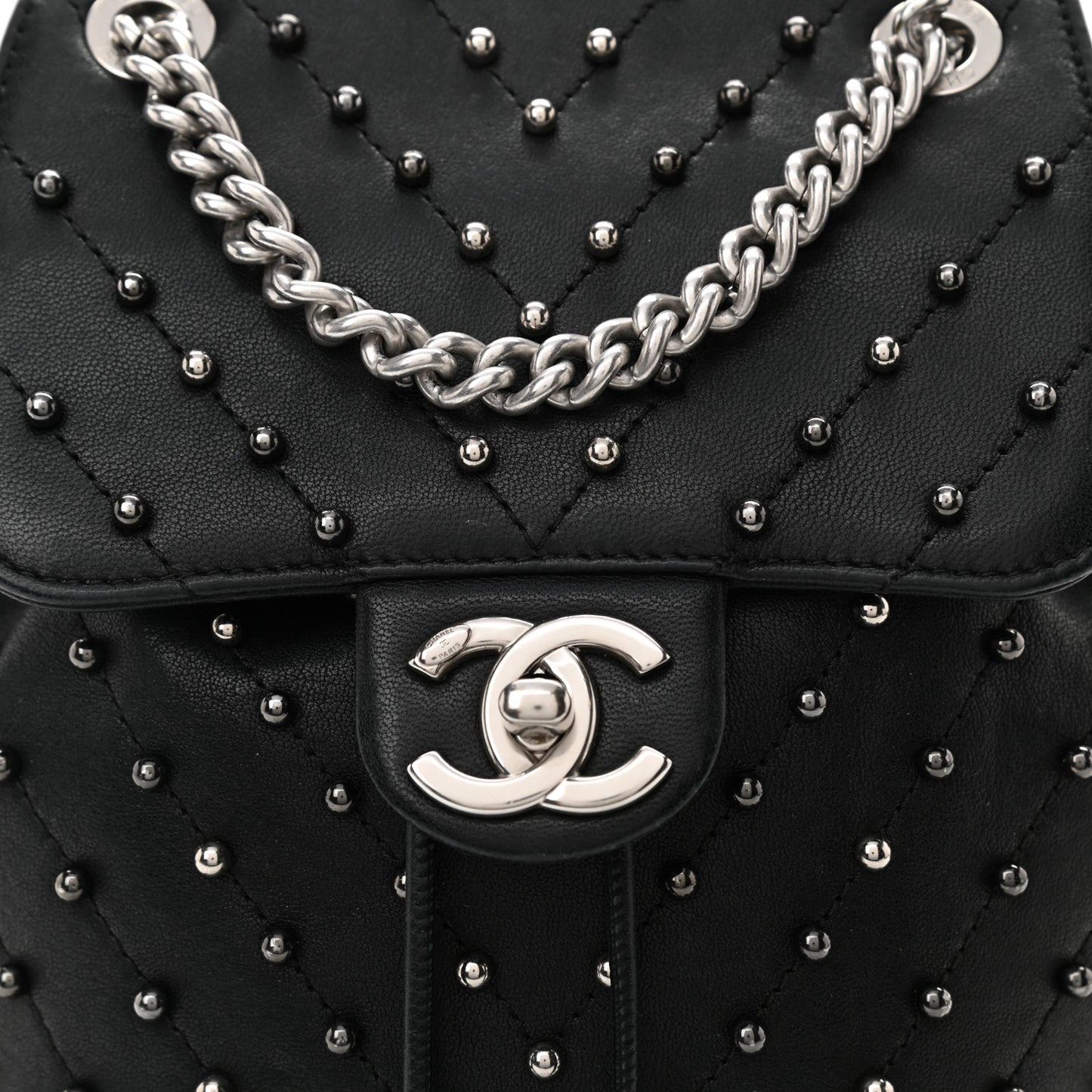 Lambskin Chevron Quilted Studded Stud Wars Backpack Black