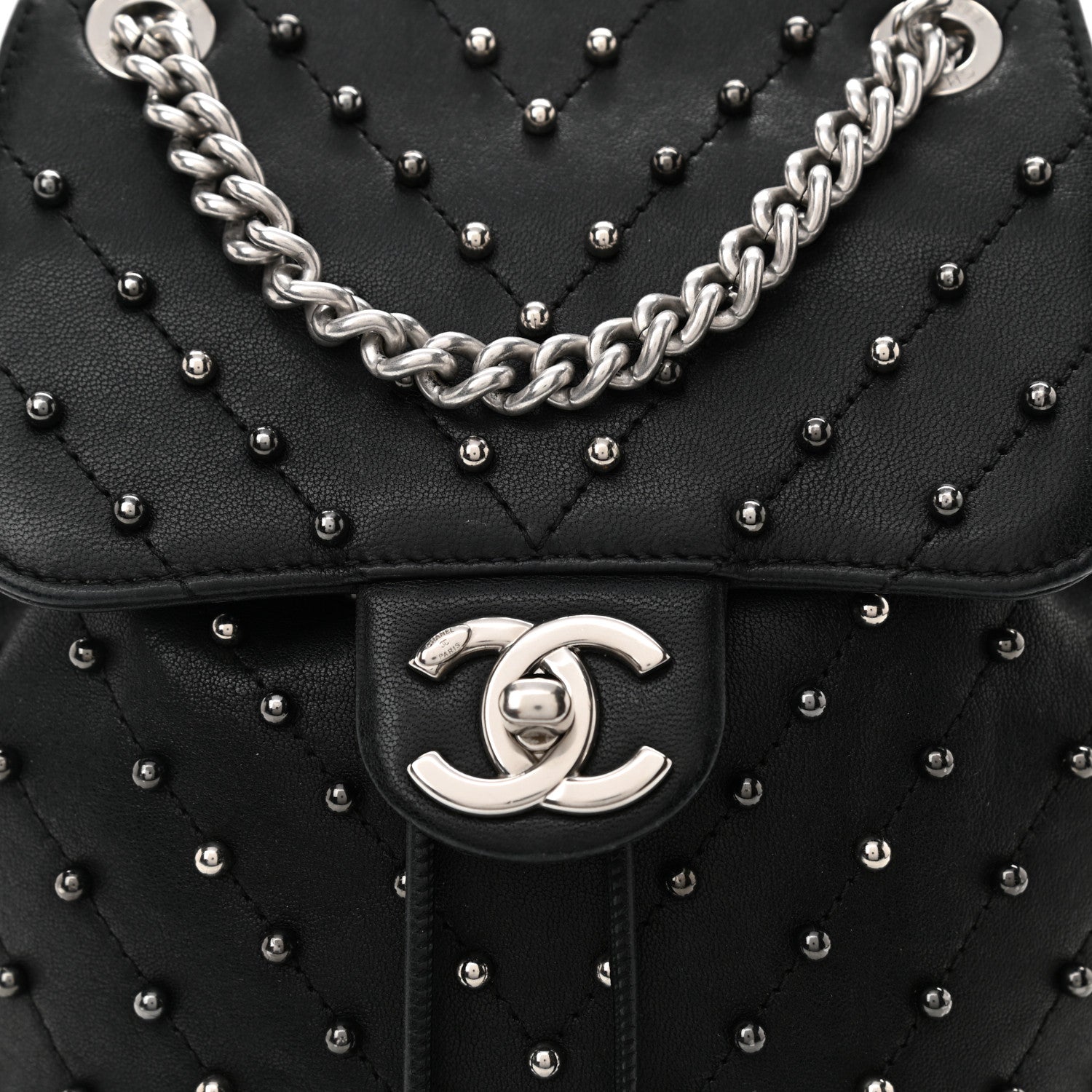 Chanel Lambskin Chevron Quilted Studded Stud Wars Backpack Black 7 of 10