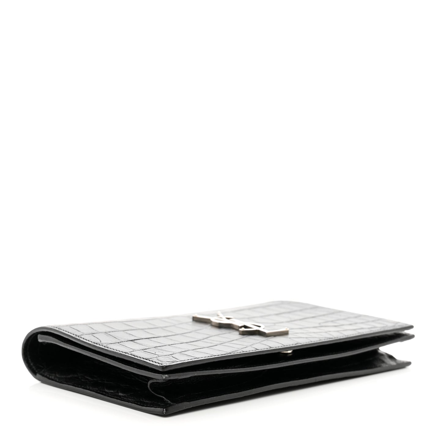 Calfskin Crocodile Embossed Classic Kate Monogram Clutch Black