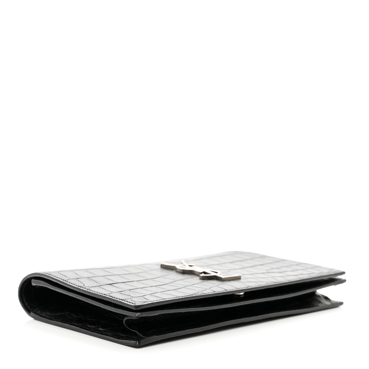 Saint Laurent Calfskin Crocodile Embossed Classic Kate Monogram Clutch Black 4 of 9
