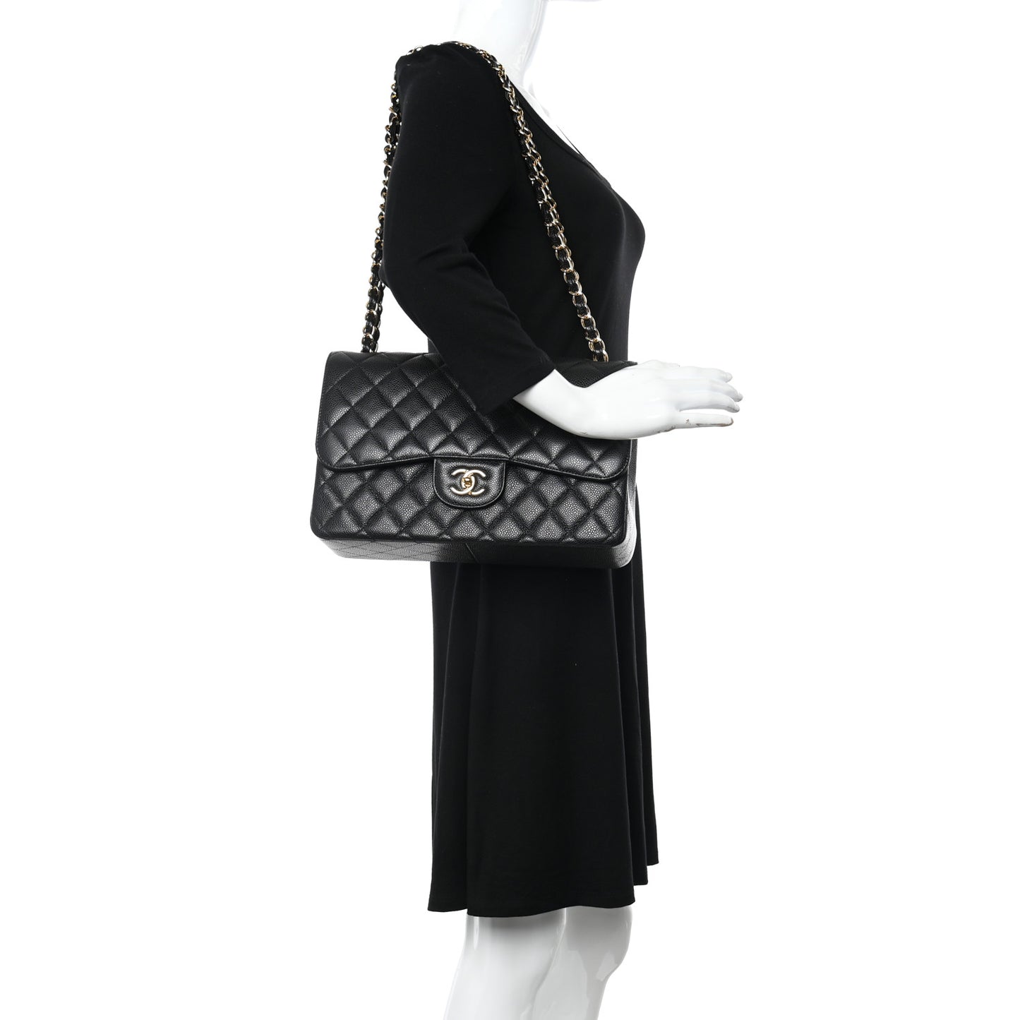 Caviar Quilted Jumbo Double Flap Black