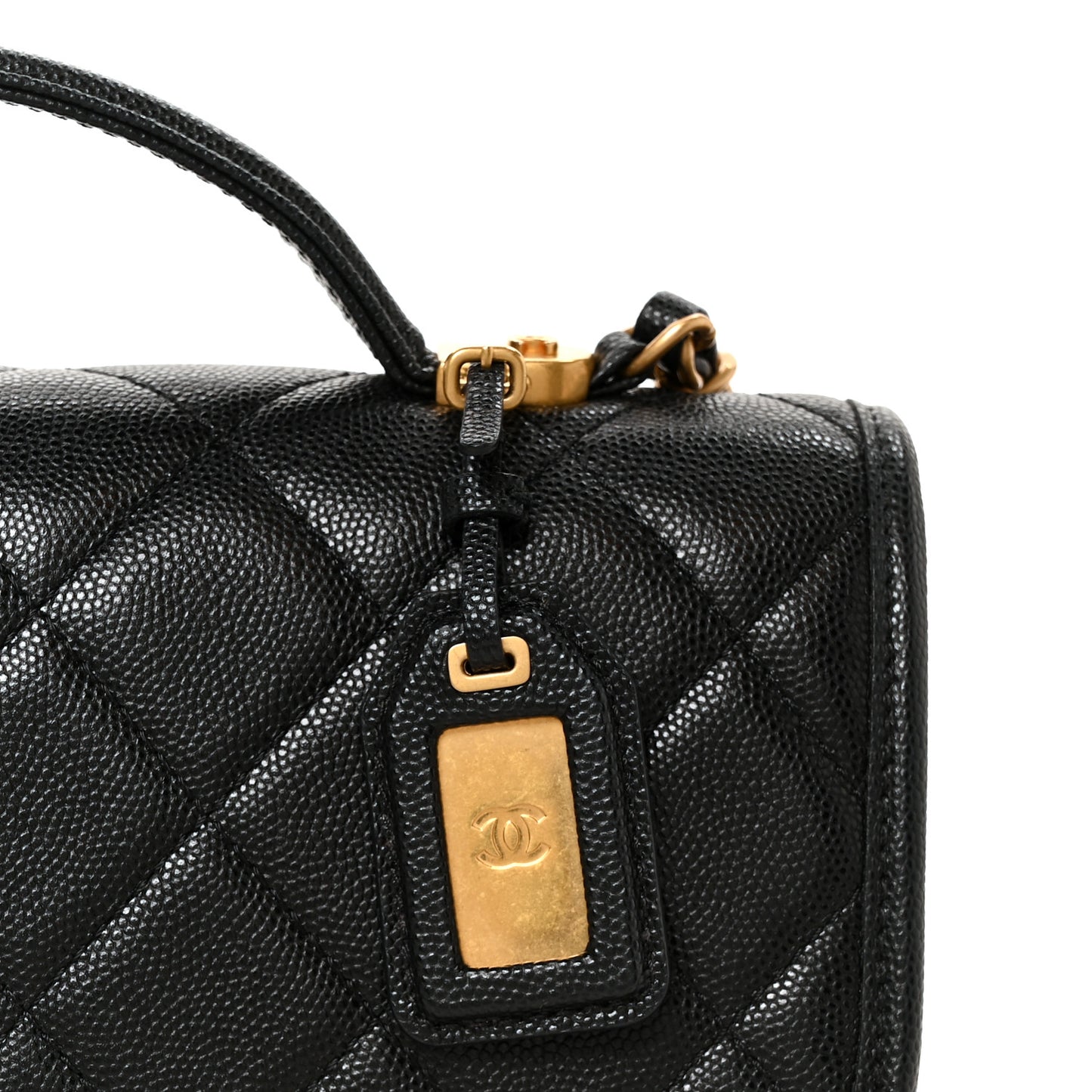 Caviar Quilted School Memory Small Top Handle Flap Black