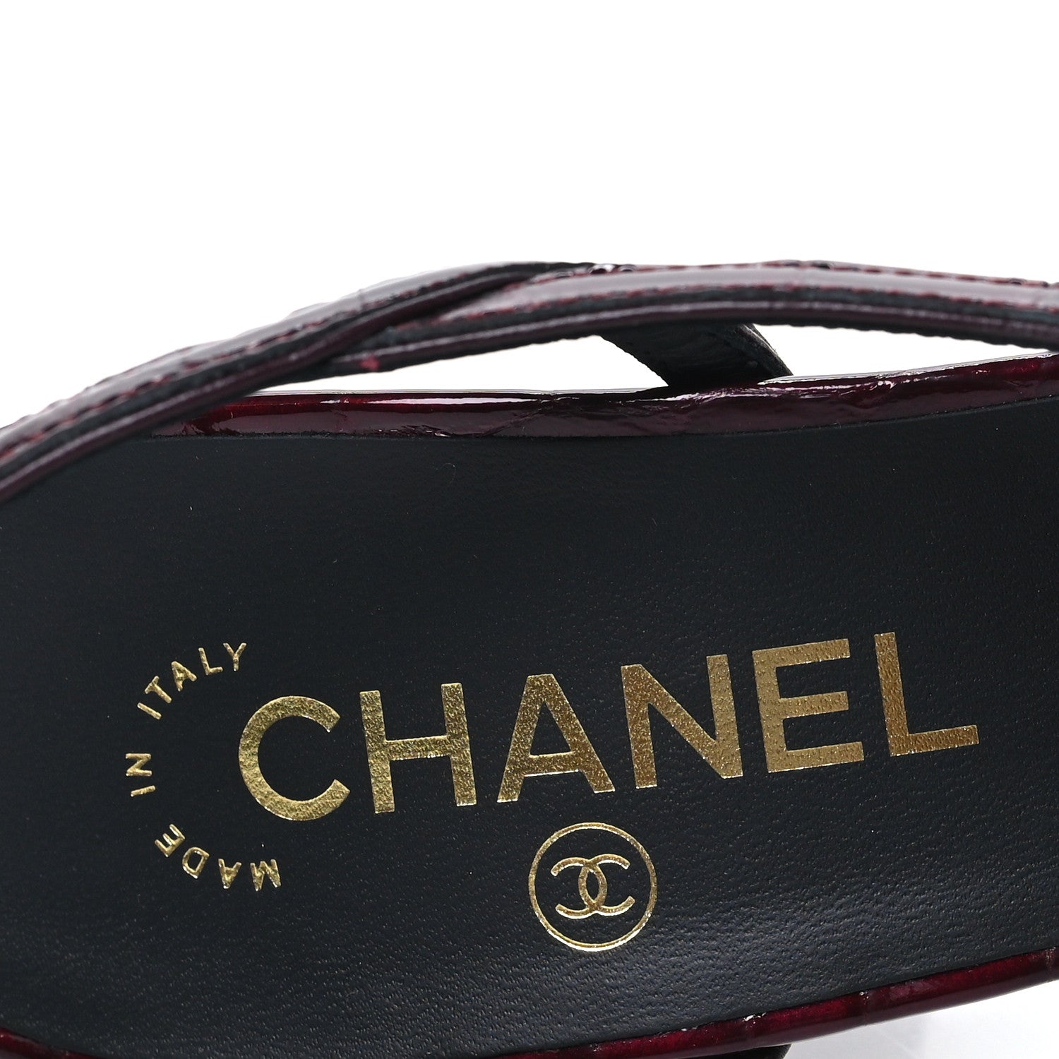 Chanel Crocodile Embossed Patent CC Cap Toe CC Slingback Pumps 38 Dark Burgundy 9 of 11