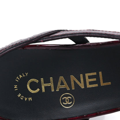 Chanel Crocodile Embossed Patent CC Cap Toe CC Slingback Pumps 38 Dark Burgundy 9 of 11