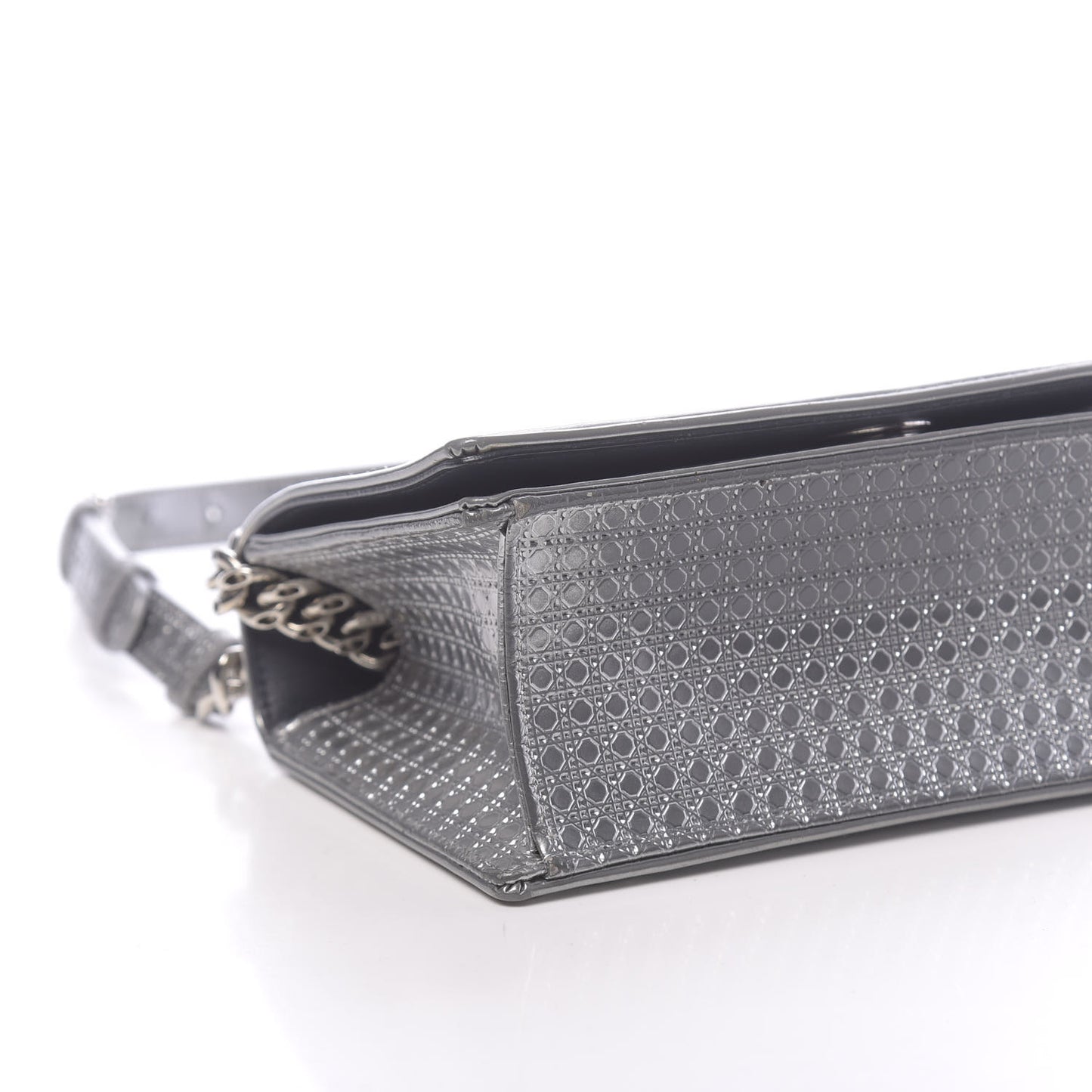 Metallic Patent Micro-Cannage Small Diorama Flap Bag Silver