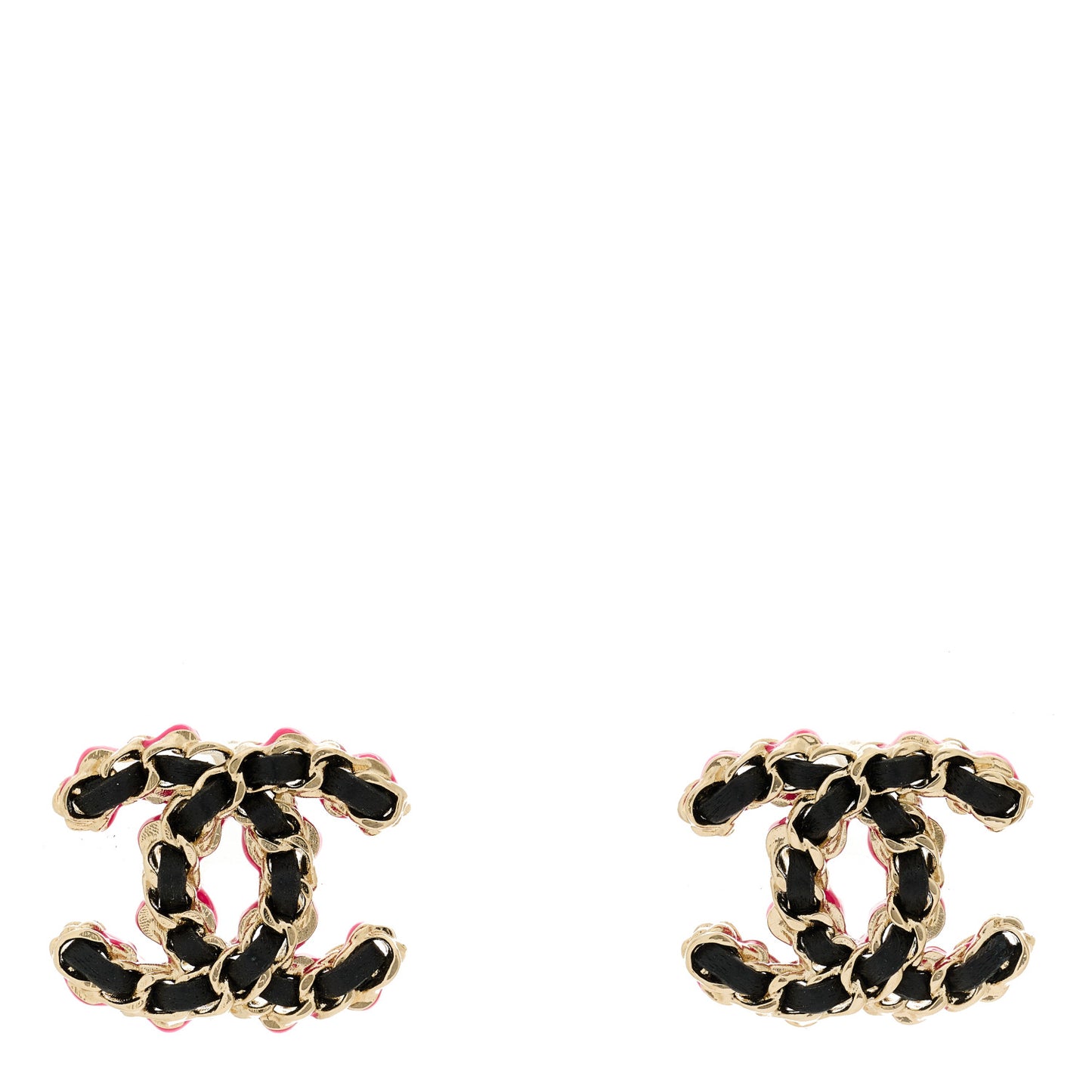 Lambskin CC Chain Earrings Black Gold Pink