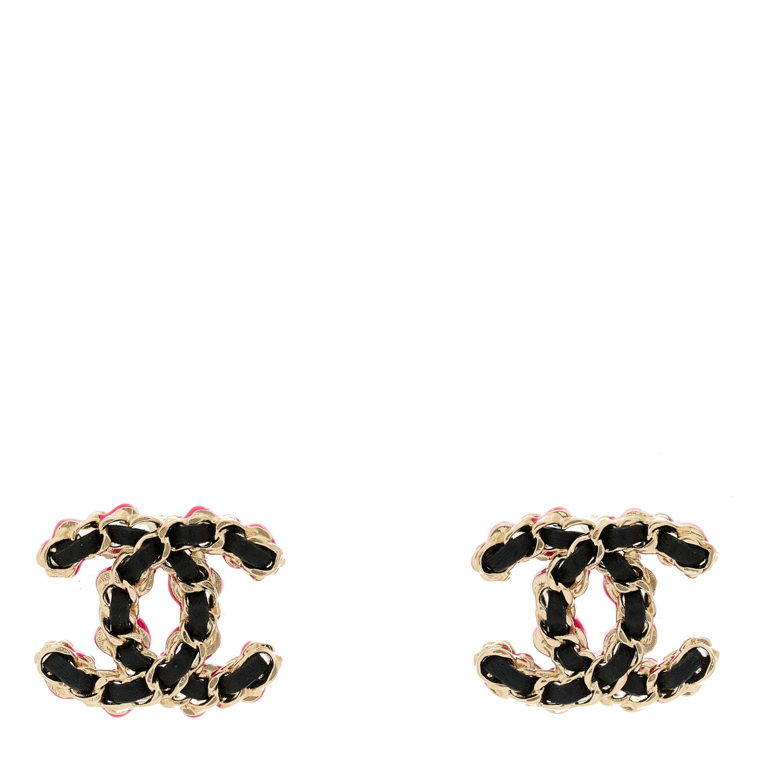 Chanel Lambskin CC Chain Earrings Black Gold Pink 1 of 5