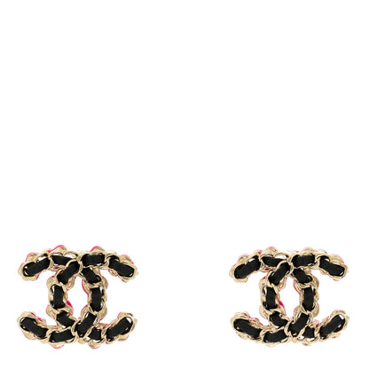 Chanel Lambskin CC Chain Earrings Black Gold Pink 1 of 5