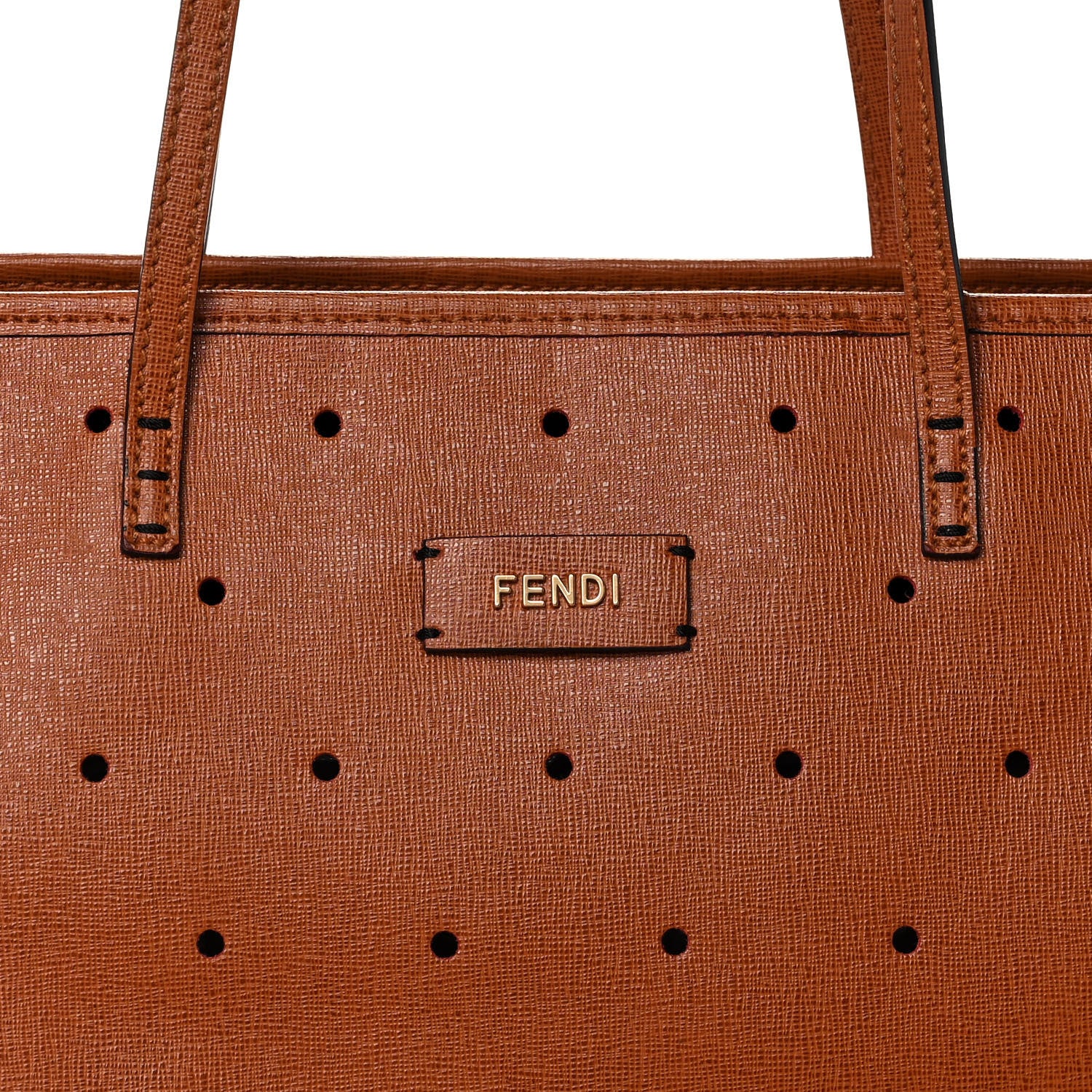 Fendi Vitello Zucca Perforated Medium Roll Tote Miel Rosso Tobacco 8 of 13