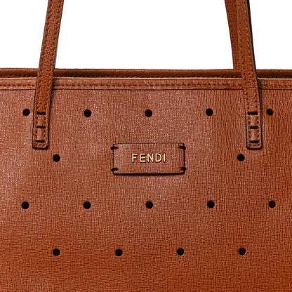 Fendi Vitello Zucca Perforated Medium Roll Tote Miel Rosso Tobacco 8 of 13