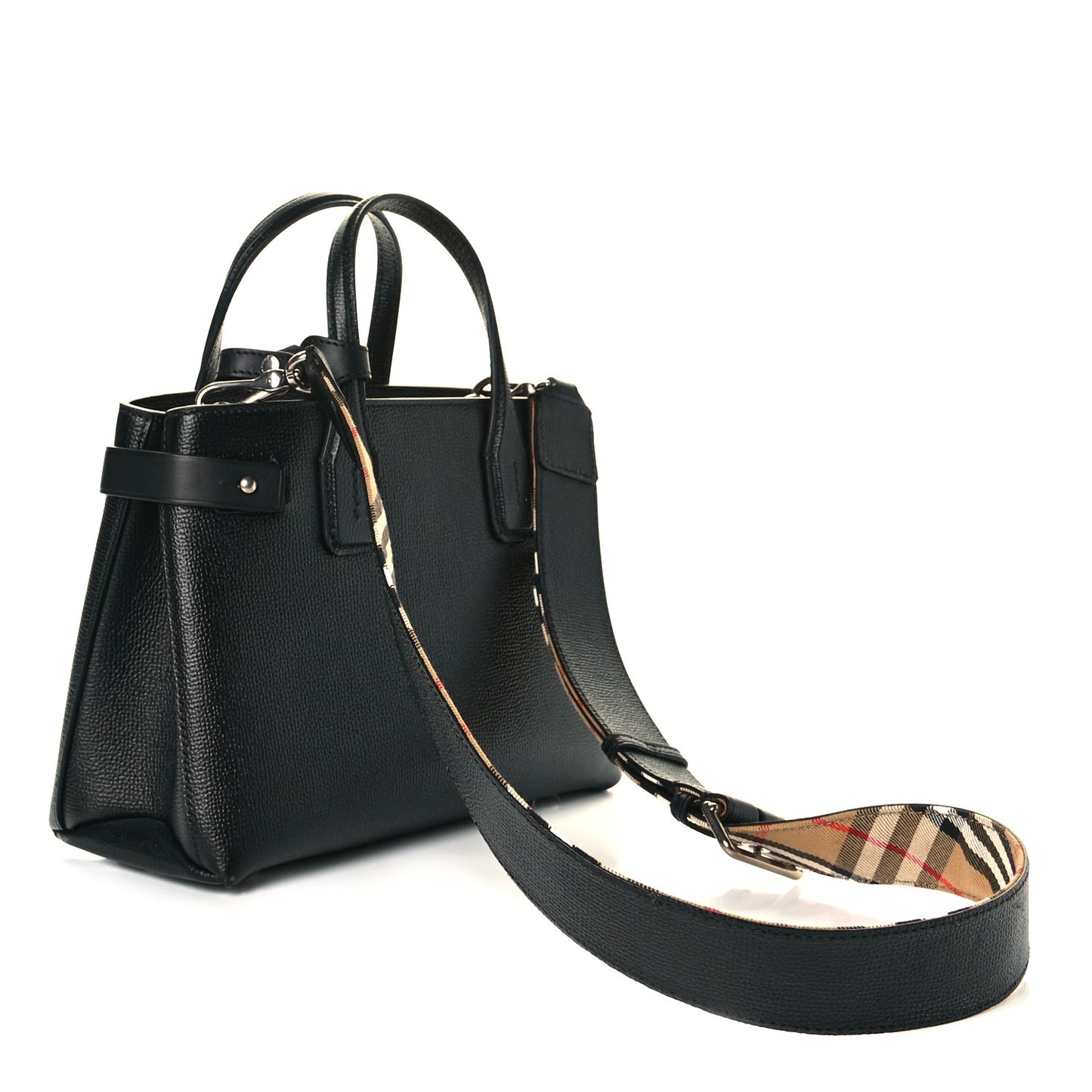 Grainy Calfskin House Check Small Banner Tote Black