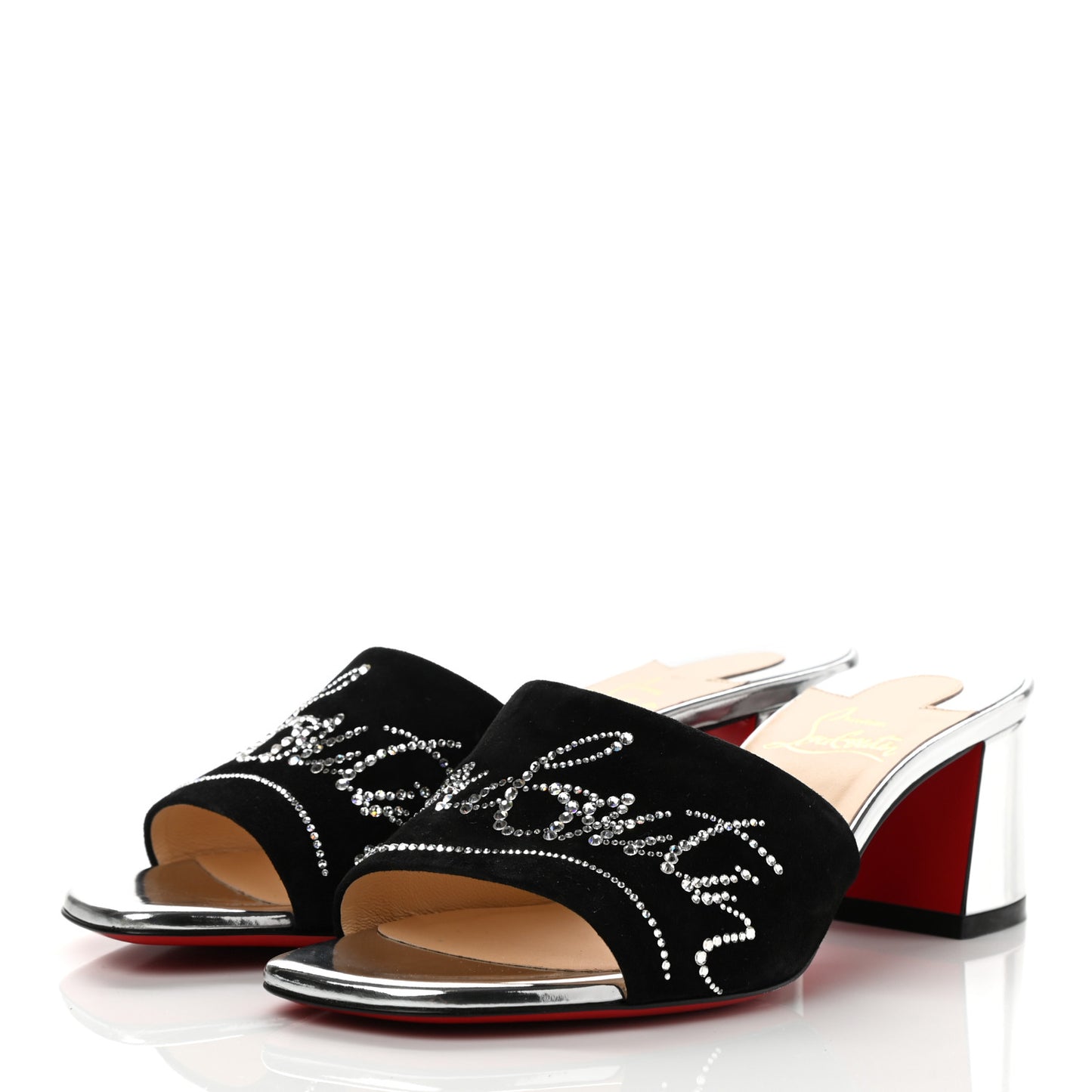 Veau Velours Specchio Dear Home 55 Slide Sandals 35.5 Black Crystal