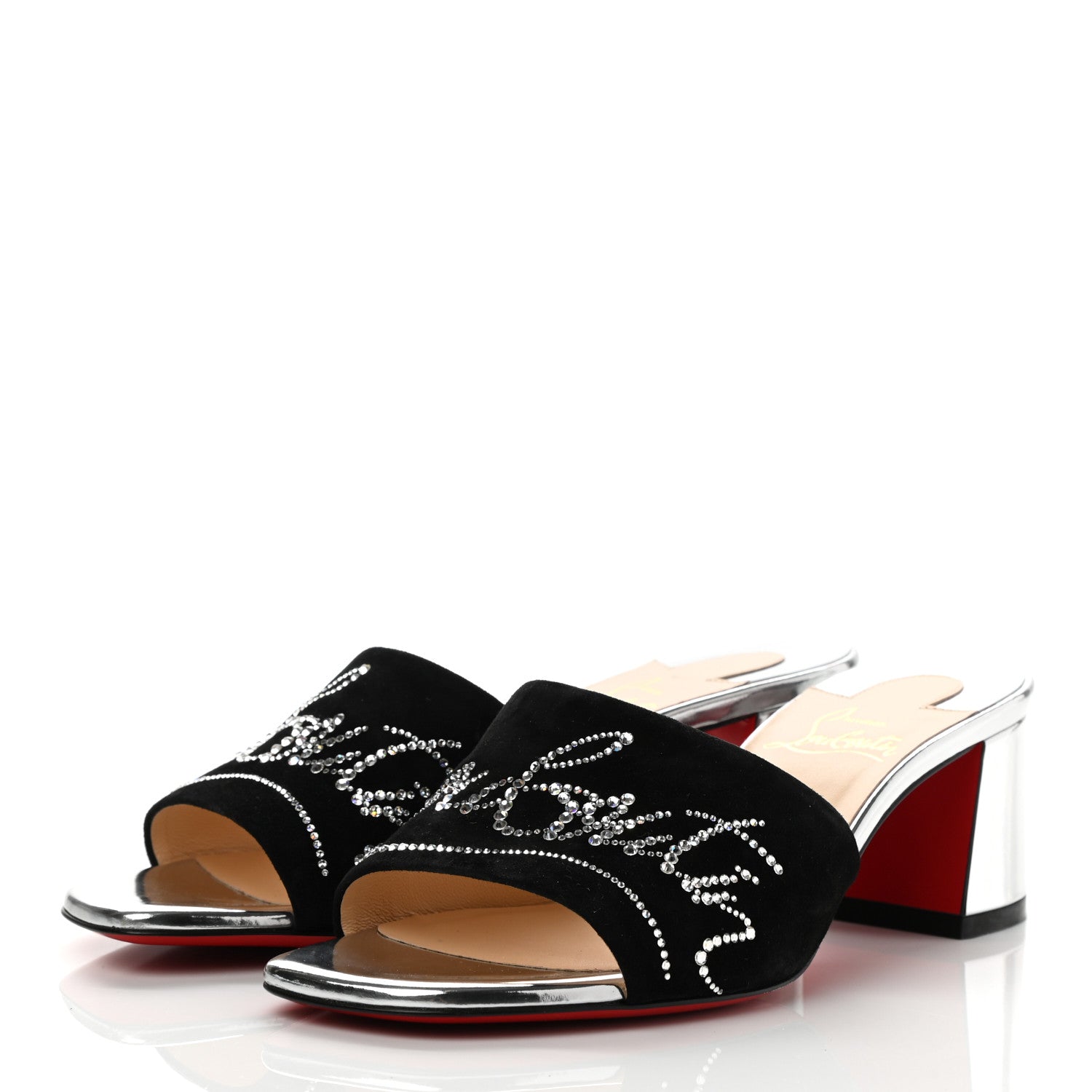 Christian Louboutin Veau Velours Specchio Dear Home 55 Slide Sandals 35.5 Black Crystal 5 of 9