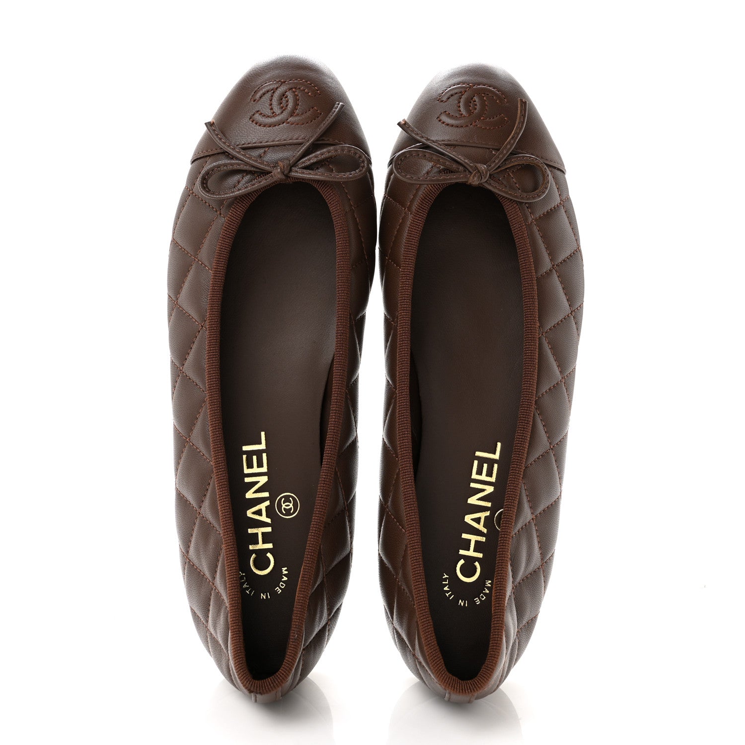 Chanel Lambskin Quilted CC Cap Toe Ballerina Flats 37.5 Dark Brown 2 of 9
