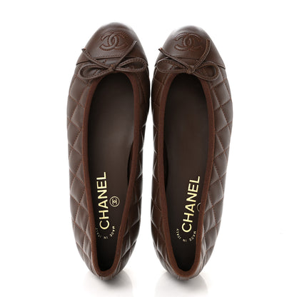 Chanel Lambskin Quilted CC Cap Toe Ballerina Flats 37.5 Dark Brown 2 of 9