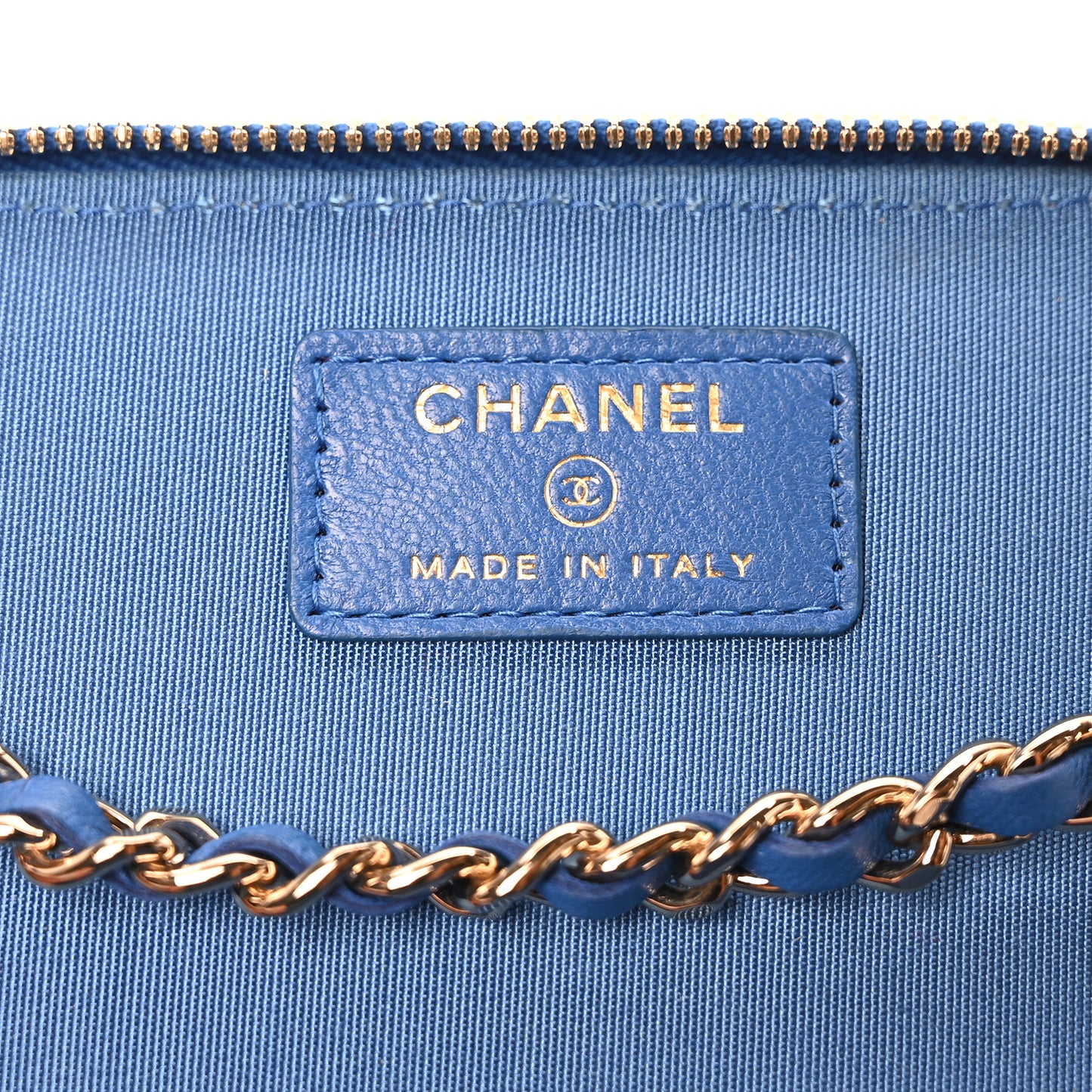Raffia Jute Striped Small Vanity Case With Chain Blue Beige