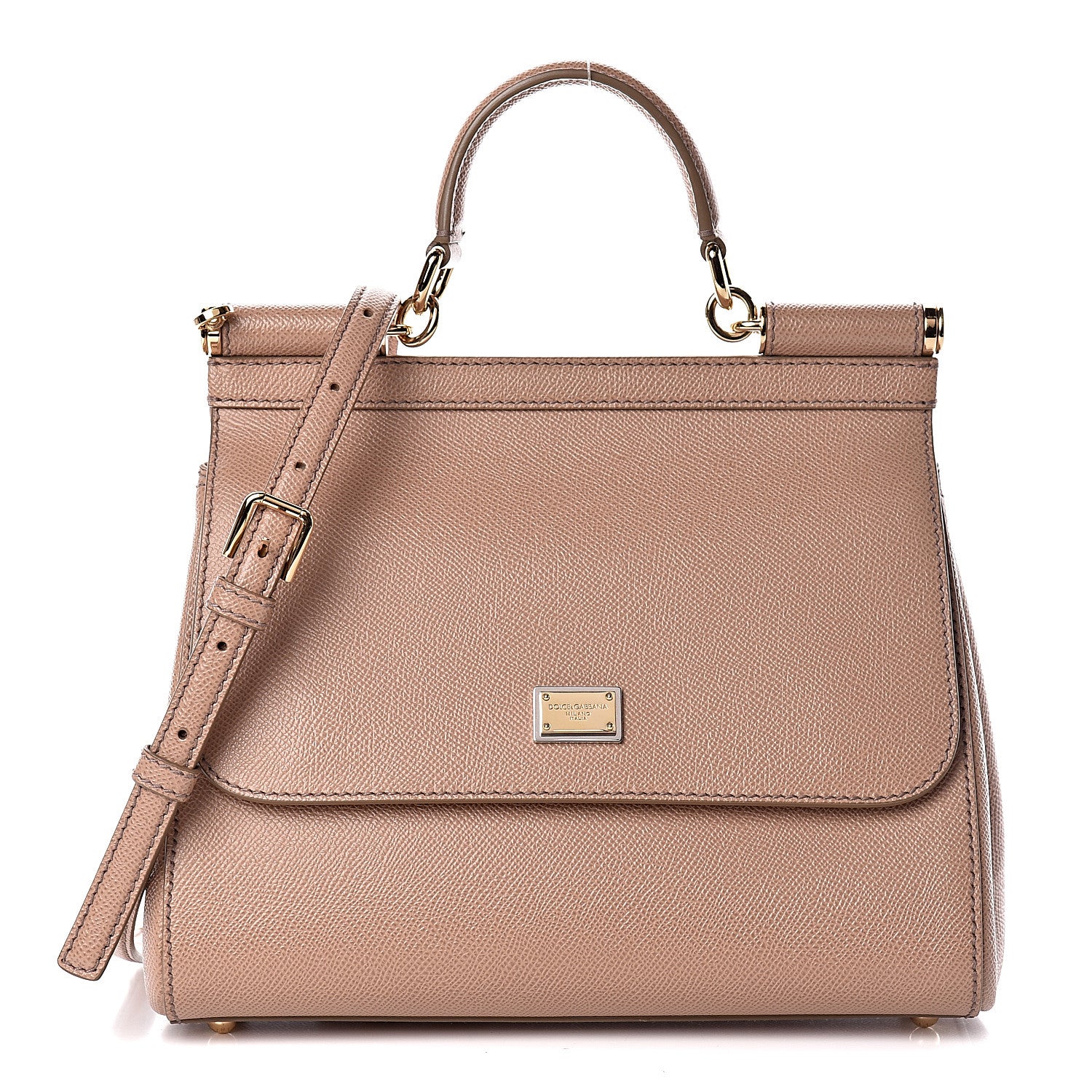 Dolce & Gabbana Dauphine Calfskin Medium Miss Sicily Satchel Tortora Sand 1 of 12