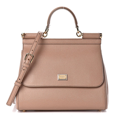 Dolce & Gabbana Dauphine Calfskin Medium Miss Sicily Satchel Tortora Sand 1 of 12