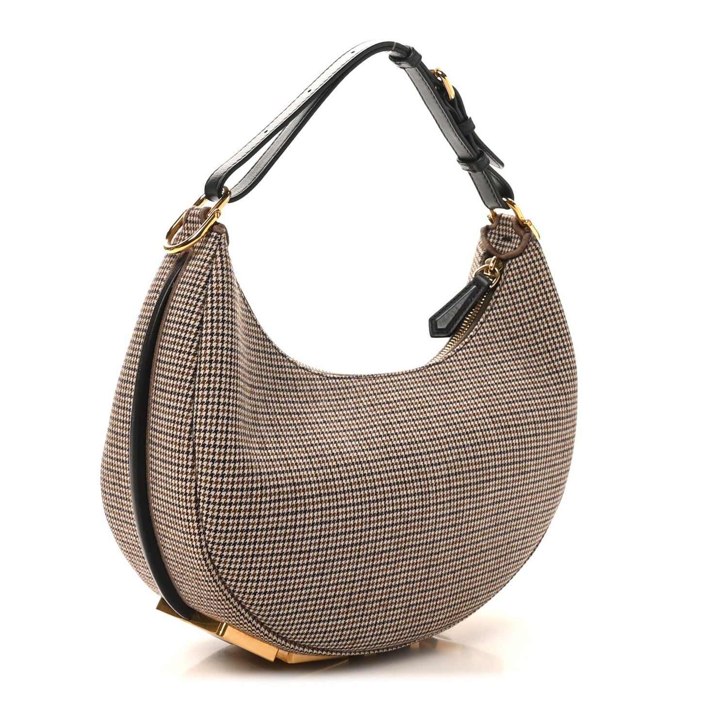 Wool Vitello Grace Small Houndstooth Small Fendigraphy Hobo Bag Beige Ebano