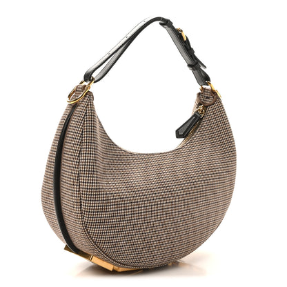 Fendi Wool Vitello Grace Small Houndstooth Small Fendigraphy Hobo Bag Beige Ebano 3 of 10