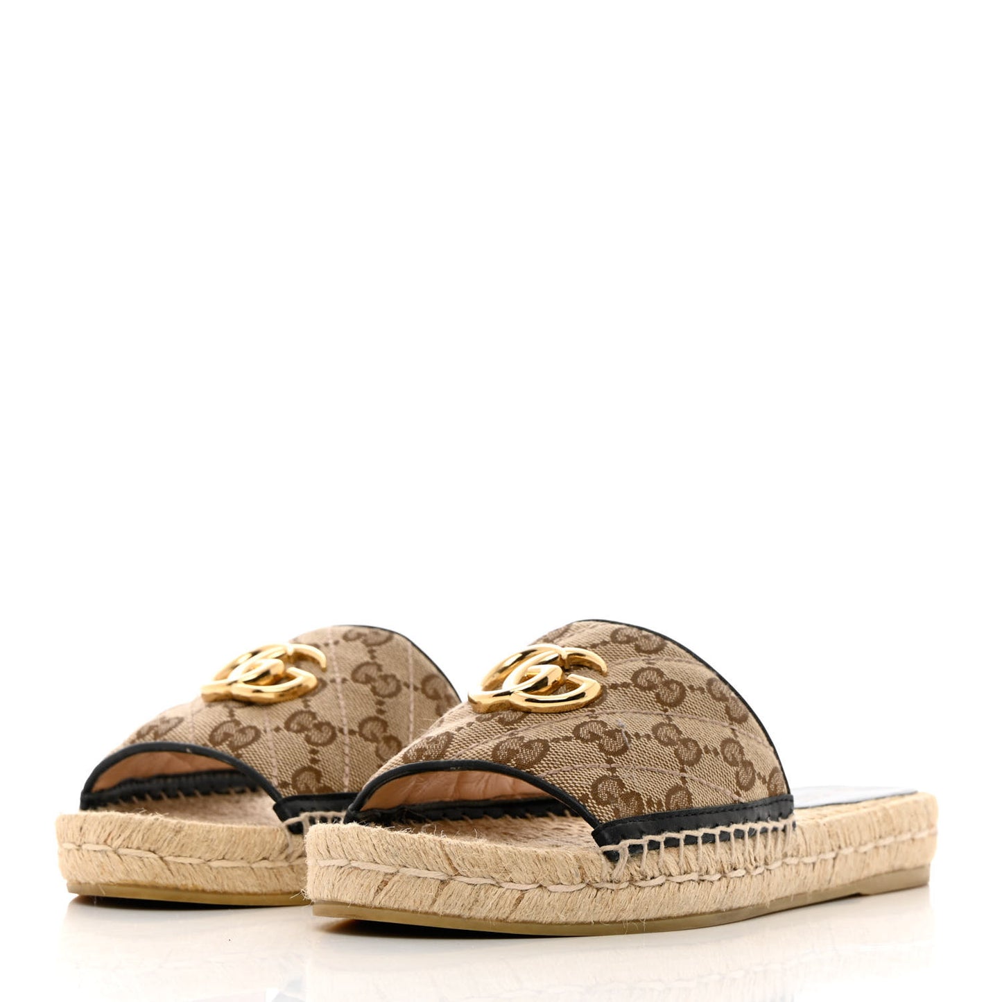 Monogram Matelasse GG Marmont Espadrille 20mm Slide Sandals 37 Beige Ebony Black