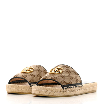 Gucci Monogram Matelasse GG Marmont Espadrille 20mm Slide Sandals 37 Beige Ebony Black 3 of 13