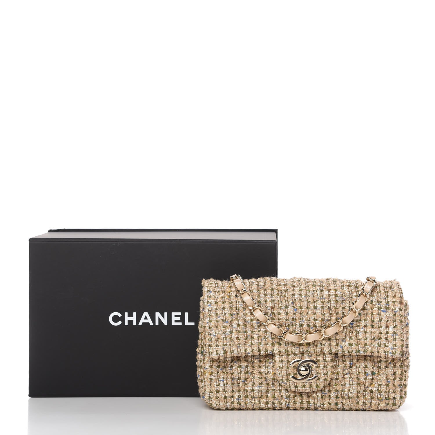 Chanel Tweed Quilted Mini Rectangular Flap Beige 11 of 11