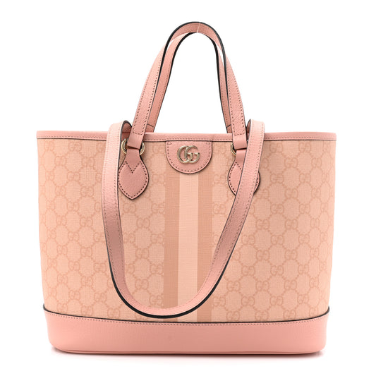GG Supreme Monogram Textured Dollar Calfskin Medium Ophidia Shoulder Tote Bag Rose Pink