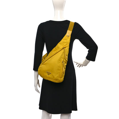 Prada Re-Nylon Vitello Metal Triangle Logo Sling Backpack Giallo 2 of 11